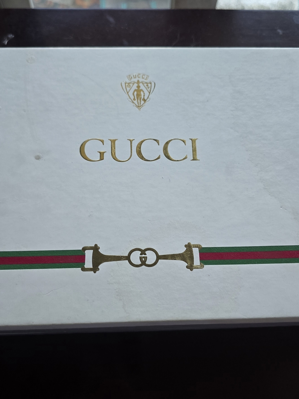 Gucci White Porcelain Cuff Link Set with Green-Red Web Stripe - Picture 2 of 5
